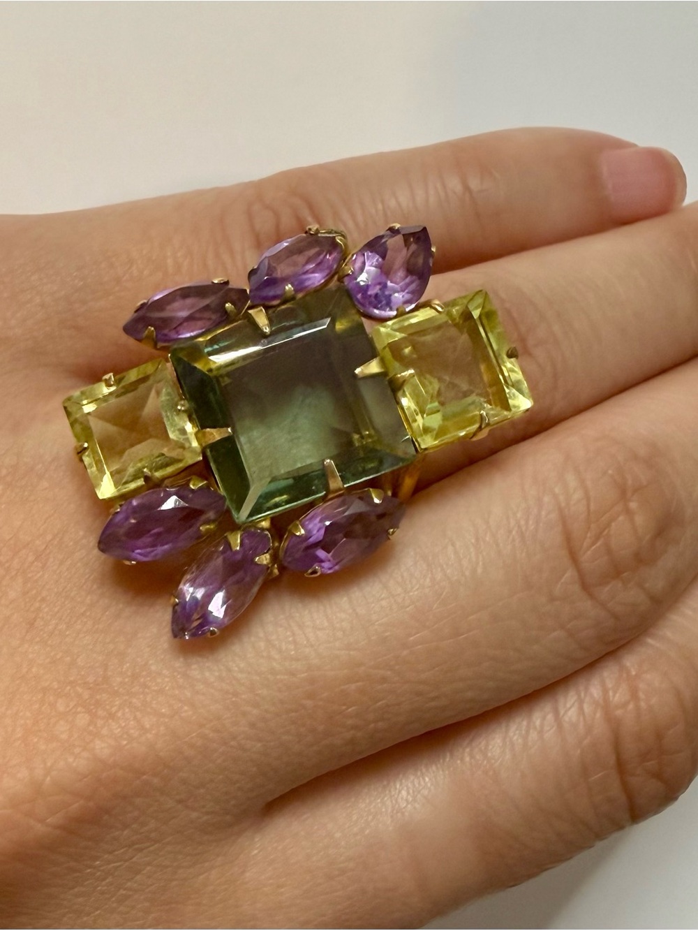 Bounkit Amethyst Lemon Quartz Cocktail Ring